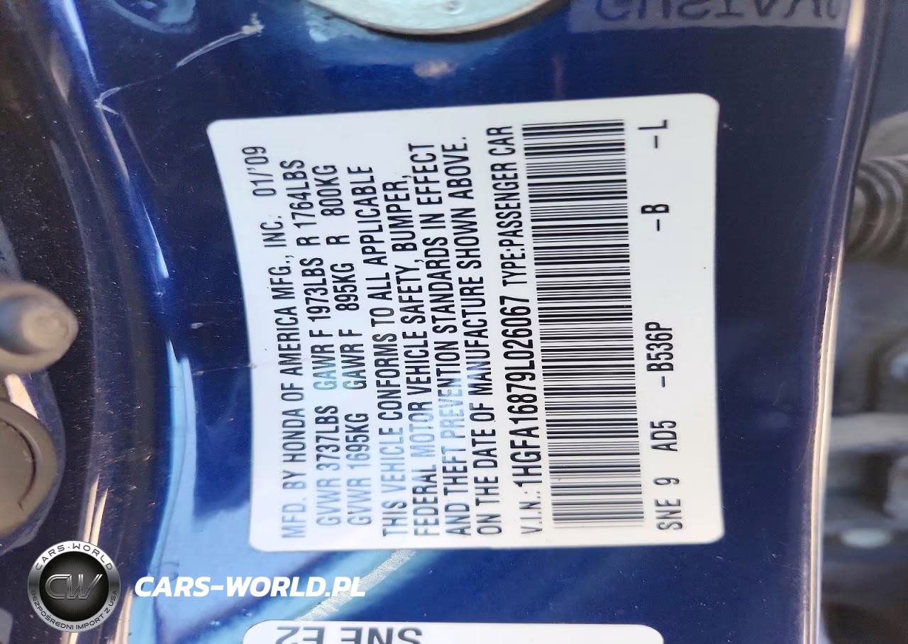 2009 Honda Civic Ex VIN:1HGFA16879L026067 - 12