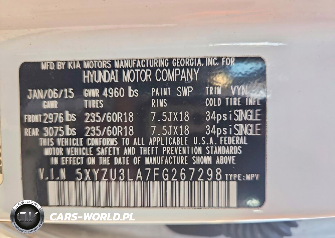 2015 Hyundai Santa Fe Sport VIN:5XYZU3LA7FG267298 - 13