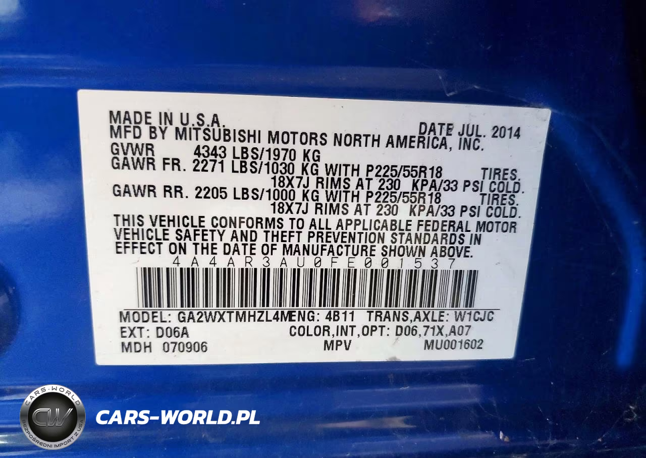 2015 Mitsubishi Outlander Sport Es VIN:4A4AR3AU0FE001537 - 12