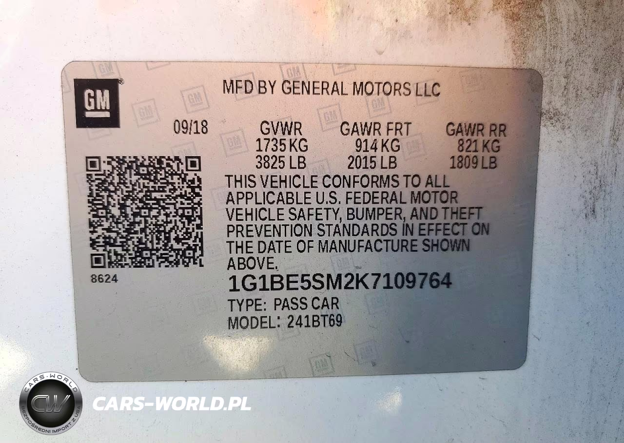 2019 Chevrolet Cruze Lt VIN:1G1BE5SM2K7109764 - 12