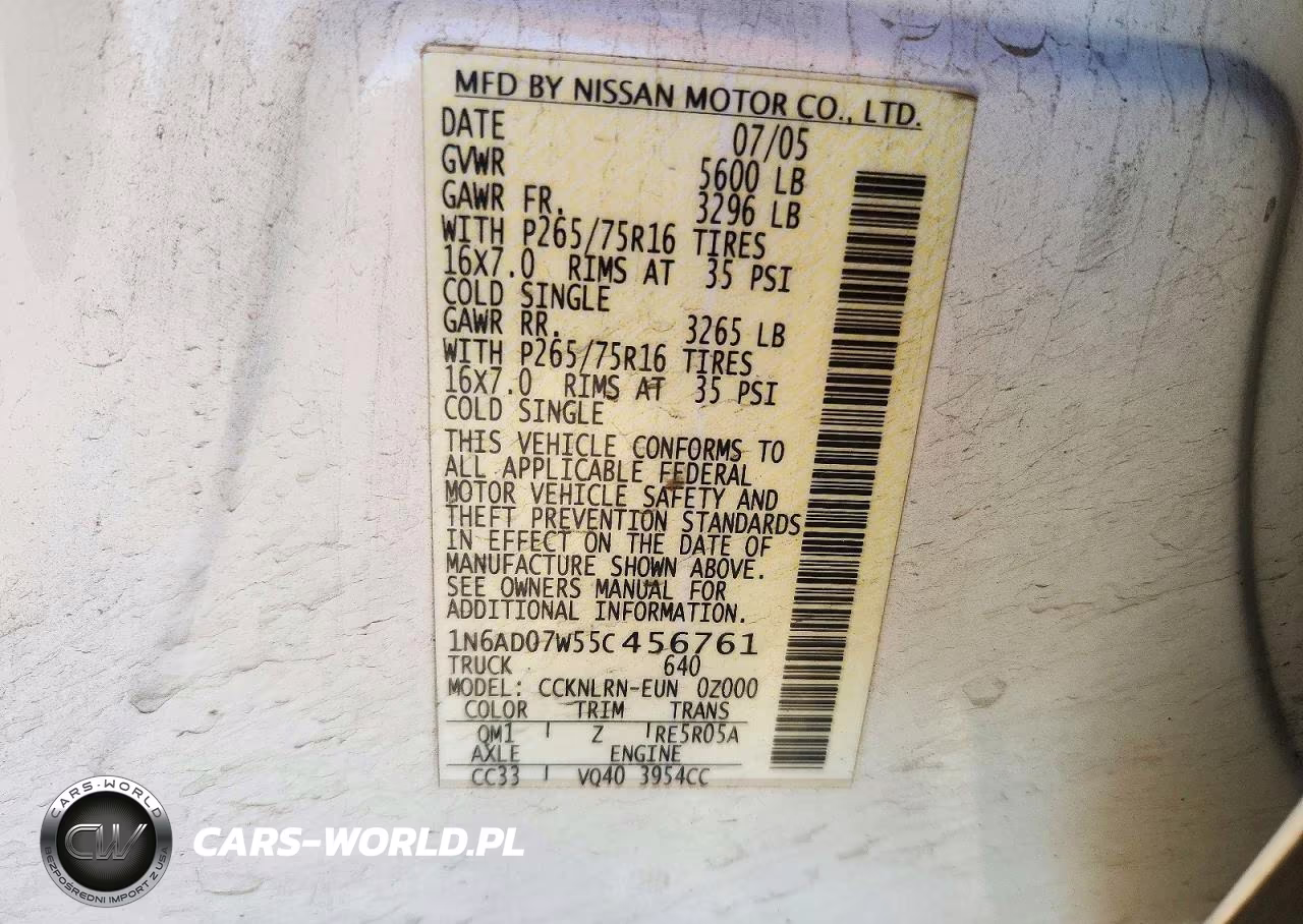 2005 Nissan Frontier Se VIN:1N6AD07W55C456761 - 12