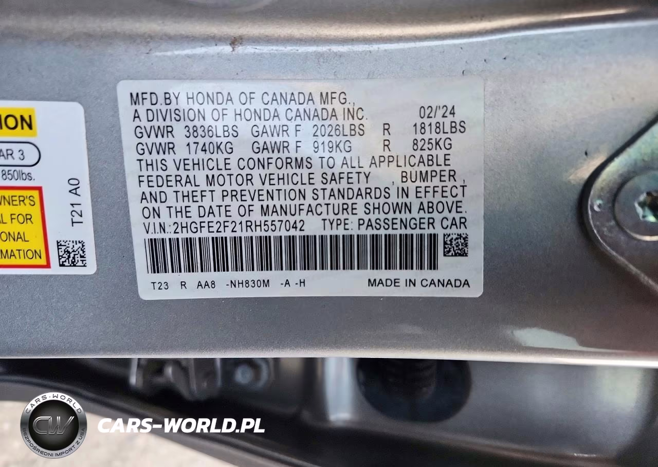 2024 Honda Civic Lx VIN:2HGFE2F21RH557042 - 12