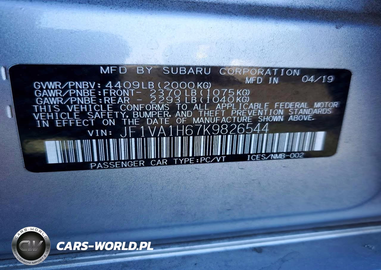 2019 Subaru Wrx Limited VIN:JF1VA1H67K9826544 - 12