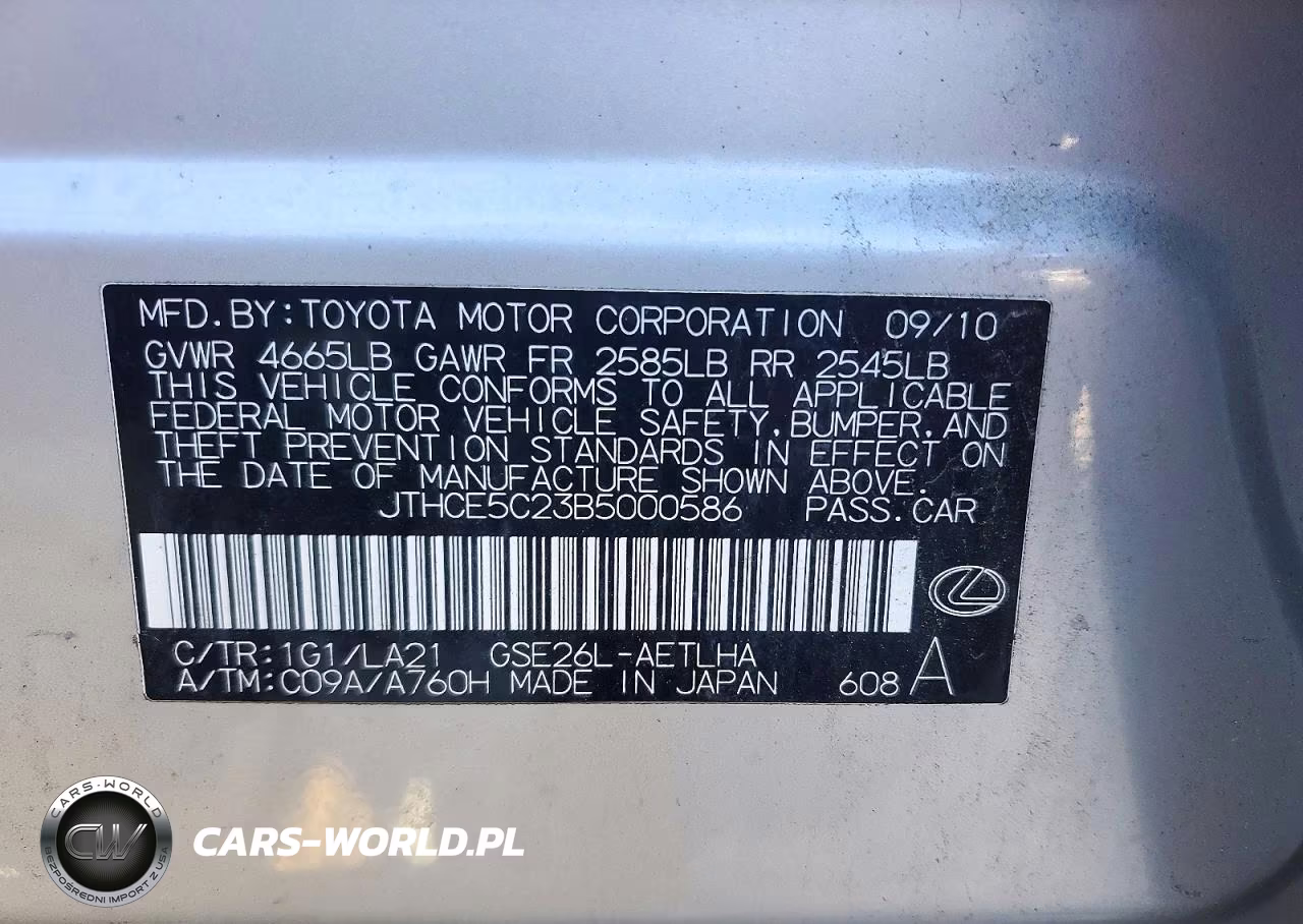 2011 Lexus Is 350 VIN:JTHCE5C23B5000586 - 12