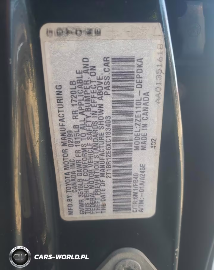 1999 Toyota Corolla Ve VIN:2T1BR12E6XC183403 - 12