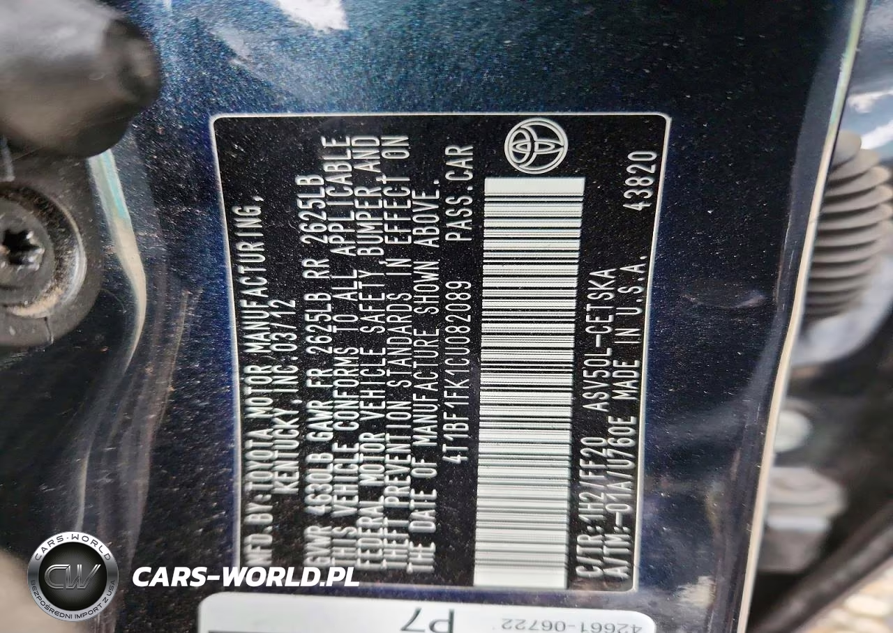 2012 Toyota Camry Se VIN:4T1BF1FK1CU082089 - 12