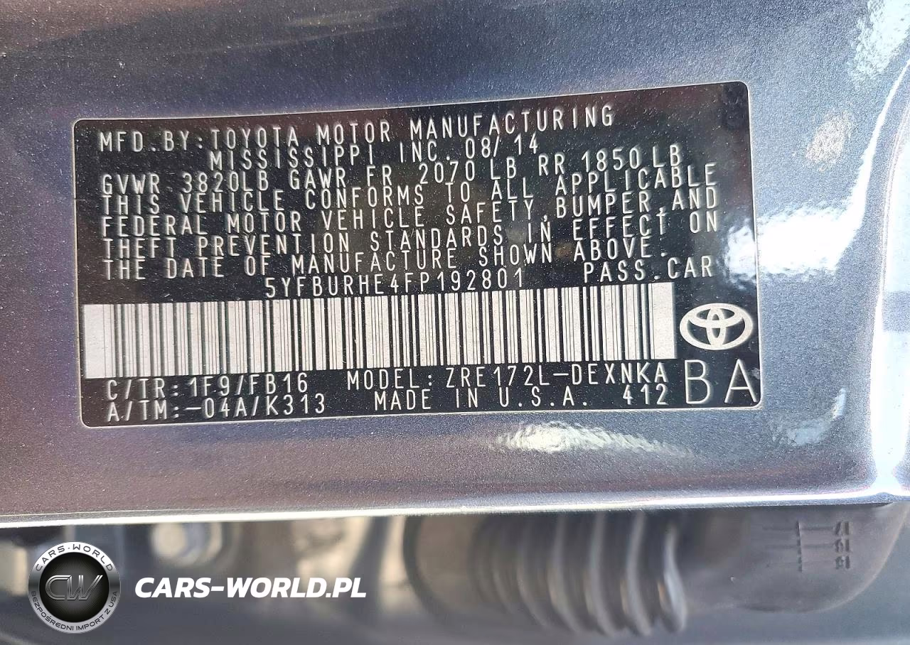 2015 Toyota Corolla Le Plus VIN:5YFBURHE4FP192801 - 12