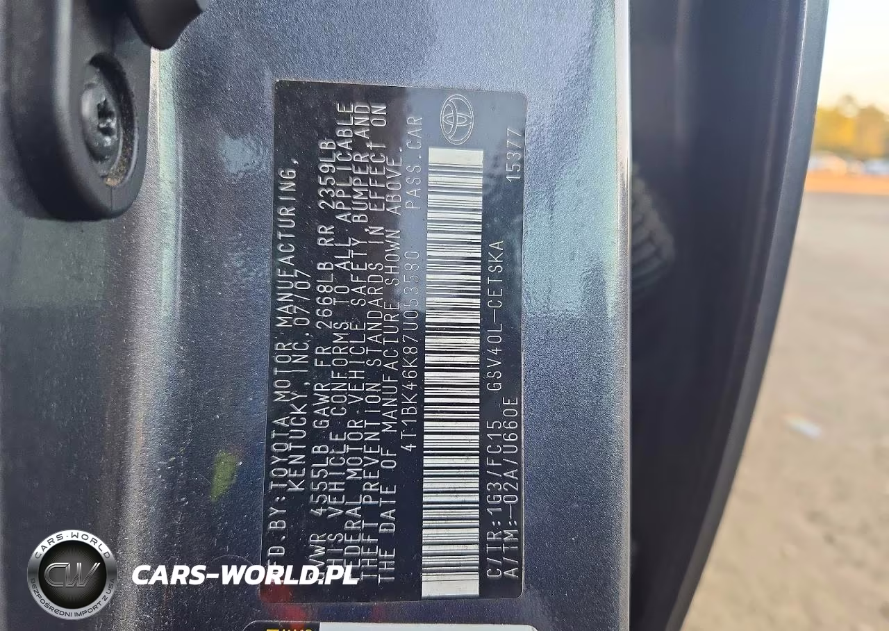2007 Toyota Camry Se V6 VIN:4T1BK46K87U053580 - 12