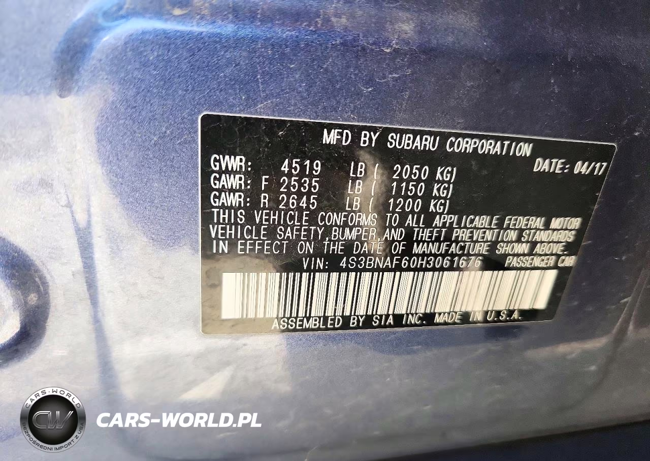 2017 Subaru Legacy 2.5I Premium VIN:4S3BNAF60H3061676 - 12