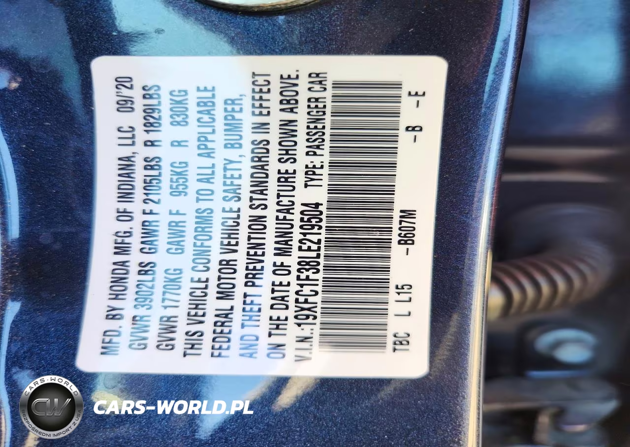 2020 Honda Civic Ex VIN:19XFC1F38LE219504 - 13