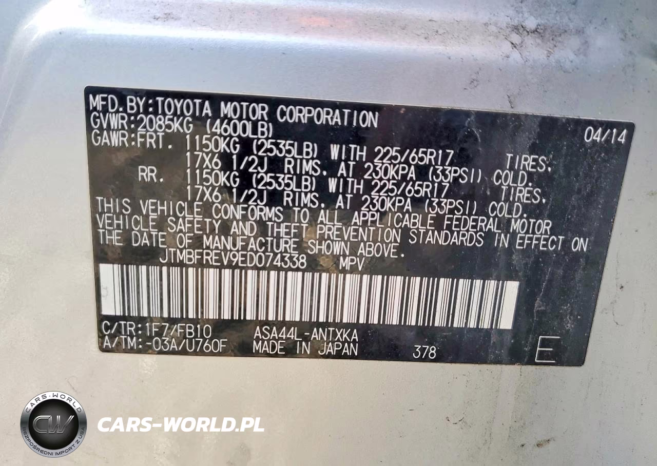2014 Toyota Rav4 Le VIN:JTMBFREV9ED074338 - 14