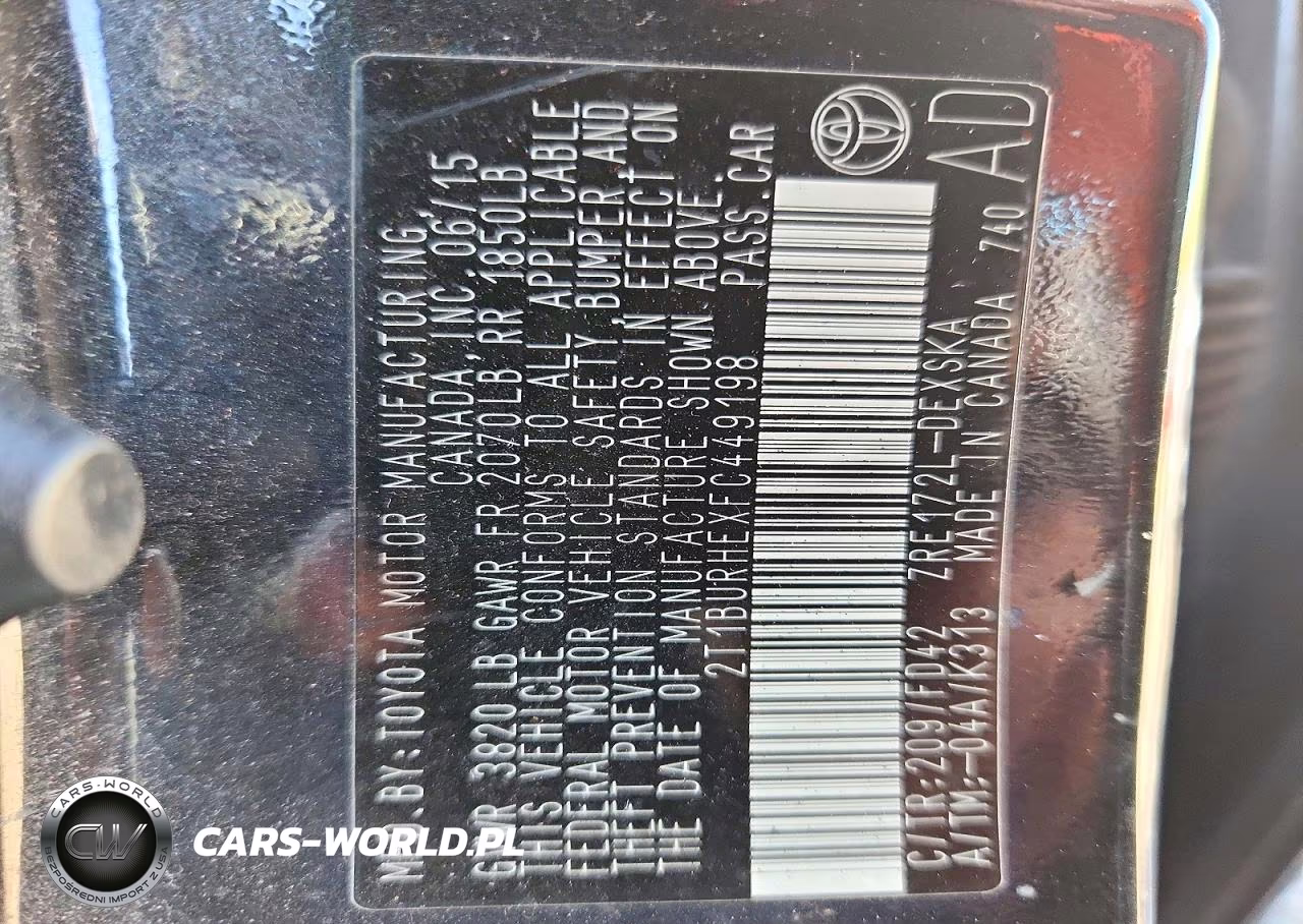 2015 Toyota Corolla S Plus VIN:2T1BURHEXFC449198 - 12