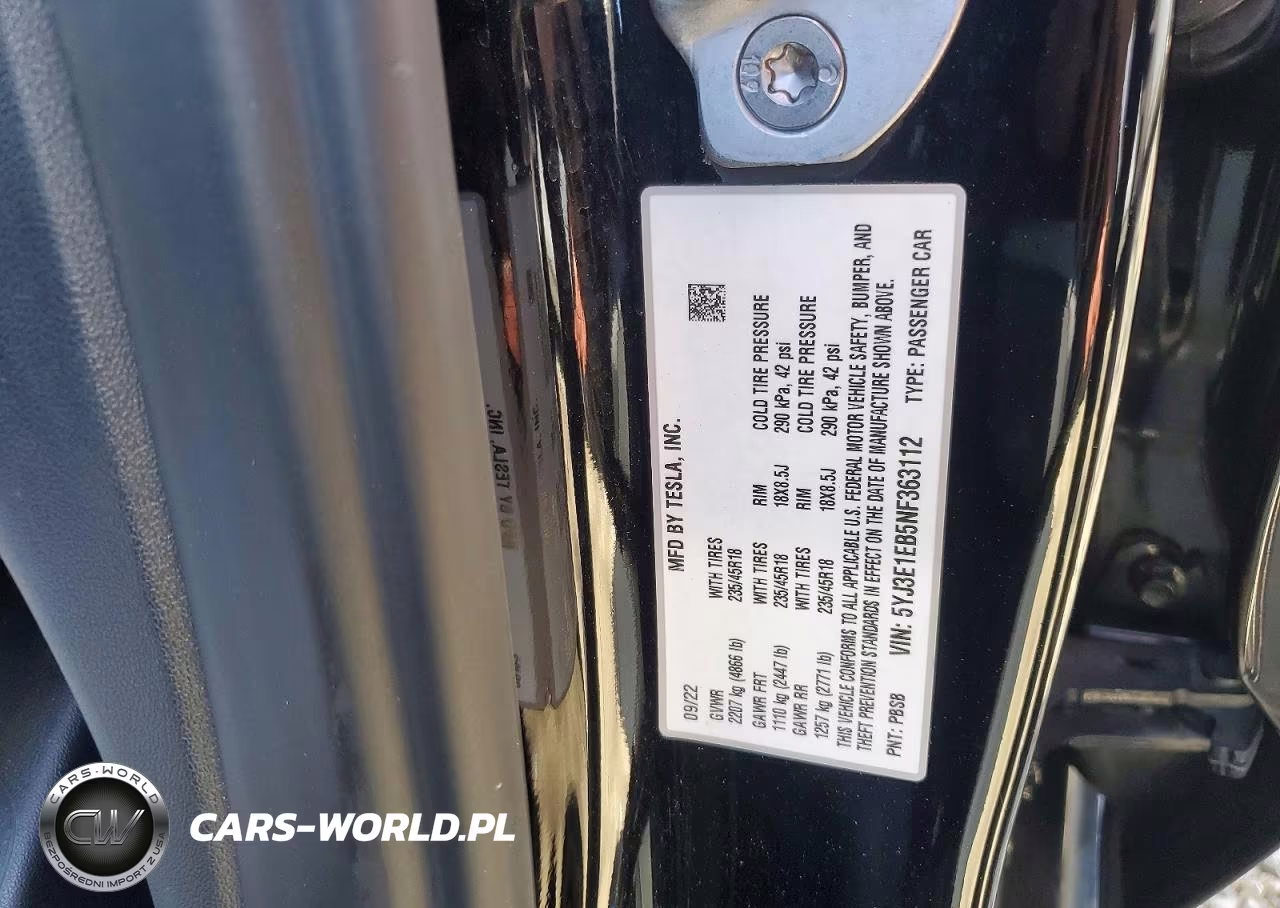 2022 Tesla Model 3 VIN:5YJ3E1EB5NF363112 - 13