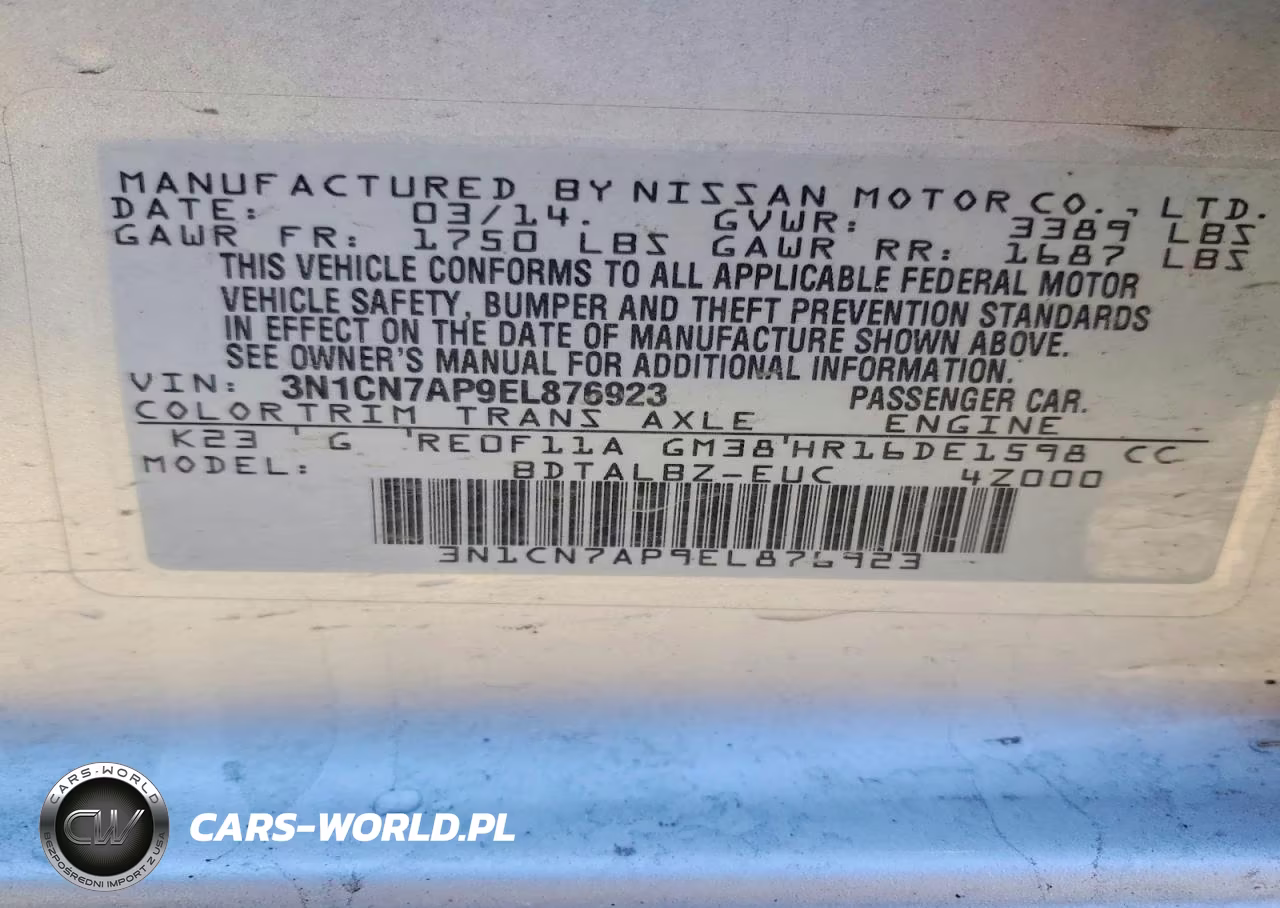 2014 Nissan Versa S VIN:3N1CN7AP9EL876923 - 12