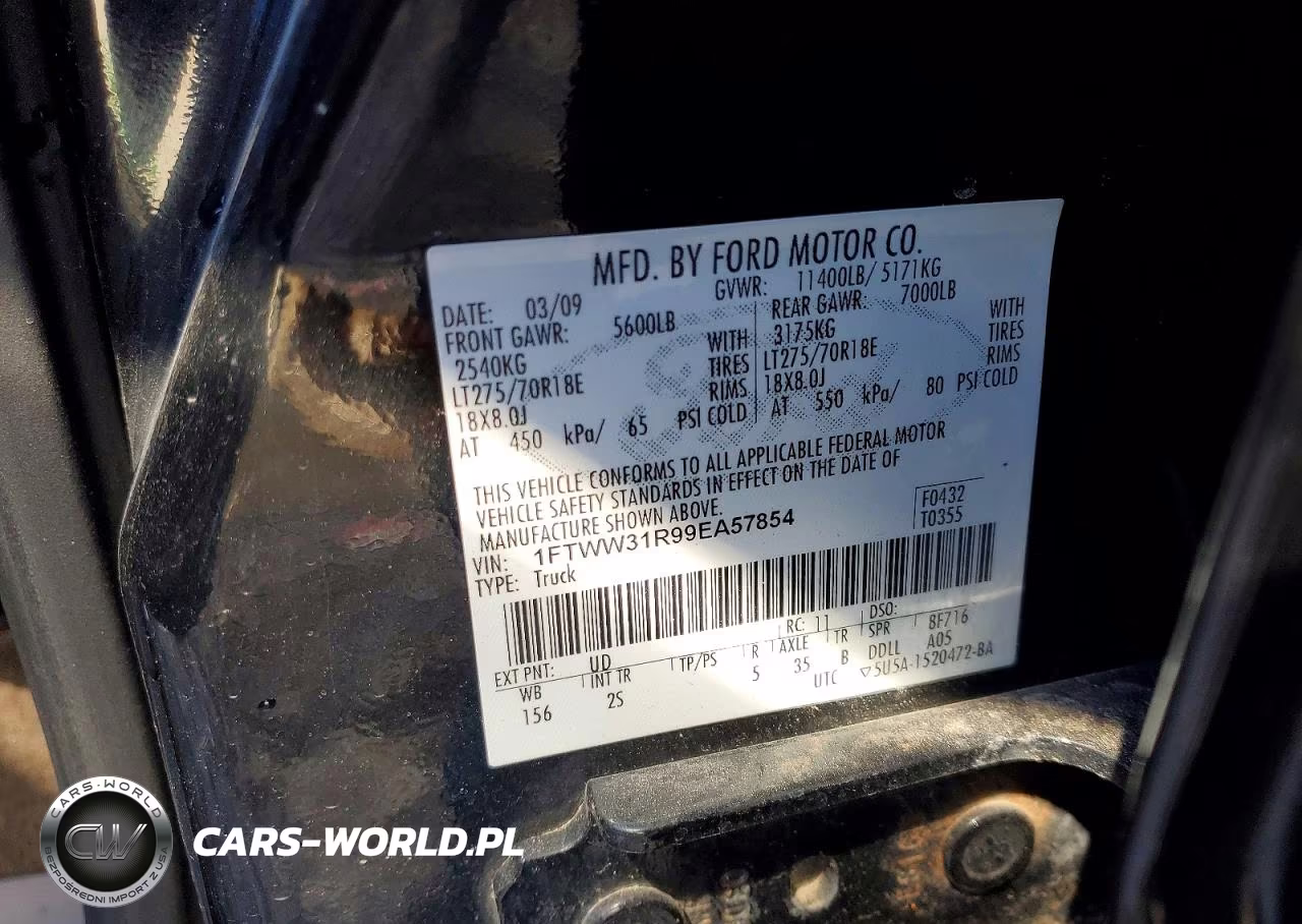 2009 Ford F350 Super Duty VIN:1FTWW31R99EA57854 - 10