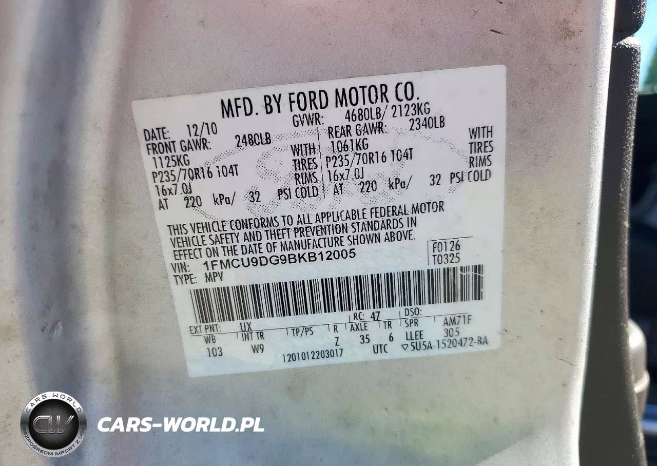 2011 Ford Escape Xlt VIN:1FMCU9DG9BKB12005 - 12