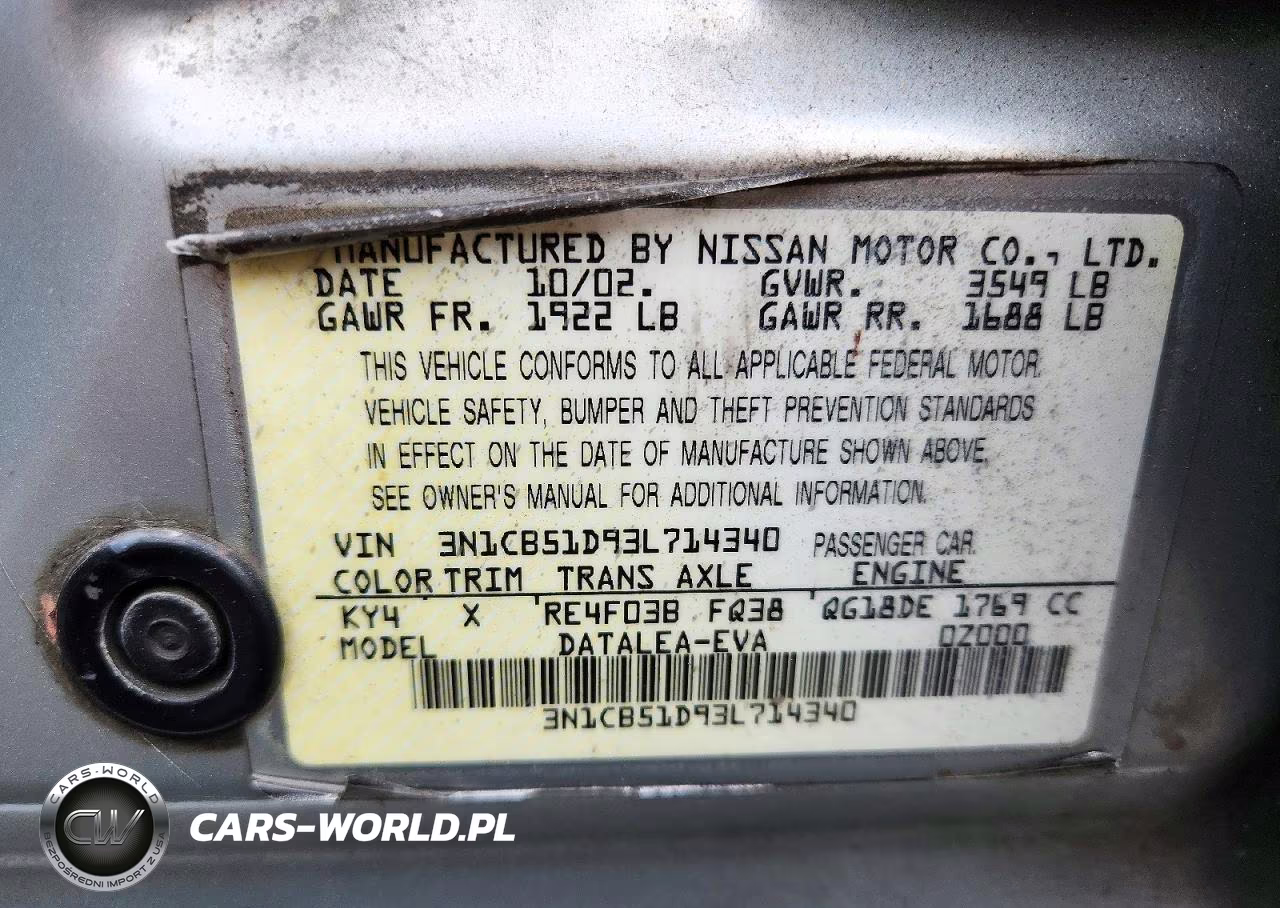 2003 Nissan Sentra Xe VIN:3N1CB51D93L714340 - 12