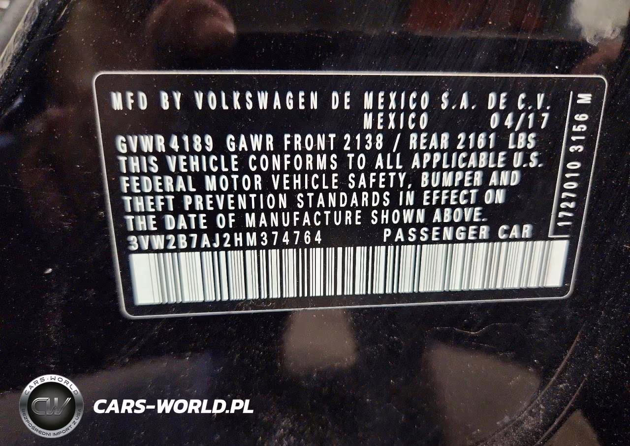 2017 Volkswagen Jetta S VIN:3VW2B7AJ2HM374764 - 12