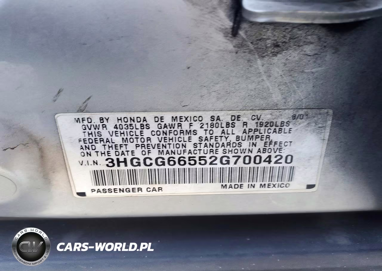 2002 Honda Accord Lx VIN:3HGCG66552G700420 - 12