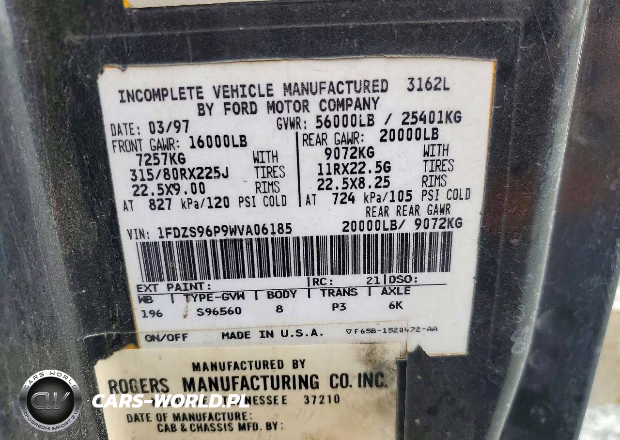 1998 Ford H-Series Lt9513 VIN:1FDZS96P9WVA06185 - 11