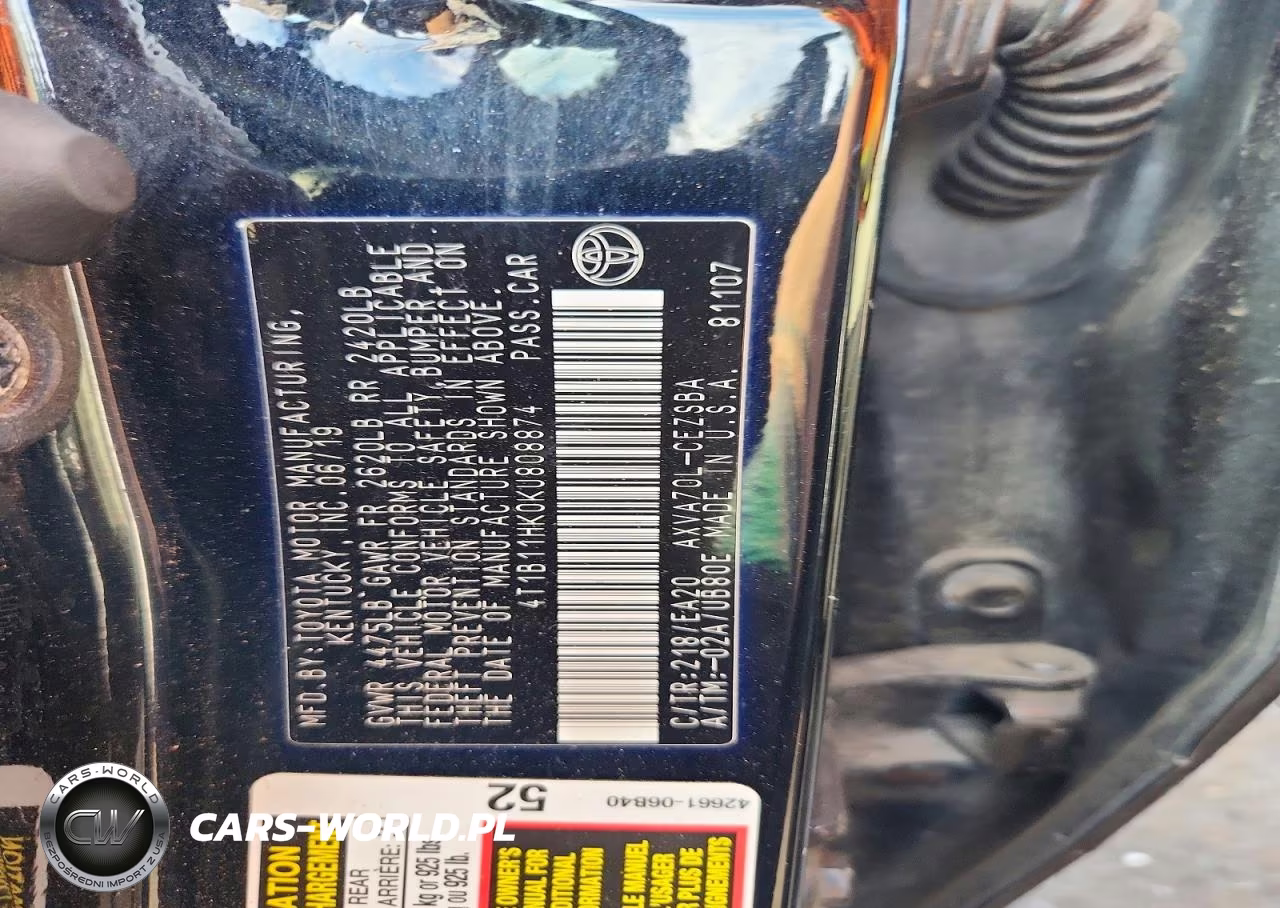 2019 Toyota Camry Se VIN:4T1B11HK0KU808874 - 12
