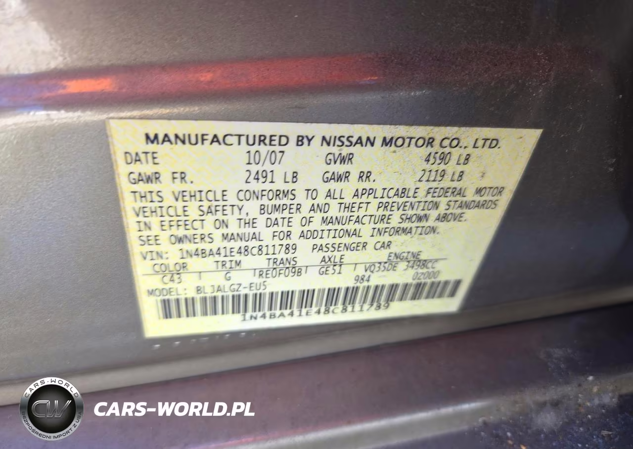 2008 Nissan Maxima 3.5 Se VIN:1N4BA41E48C811789 - 13