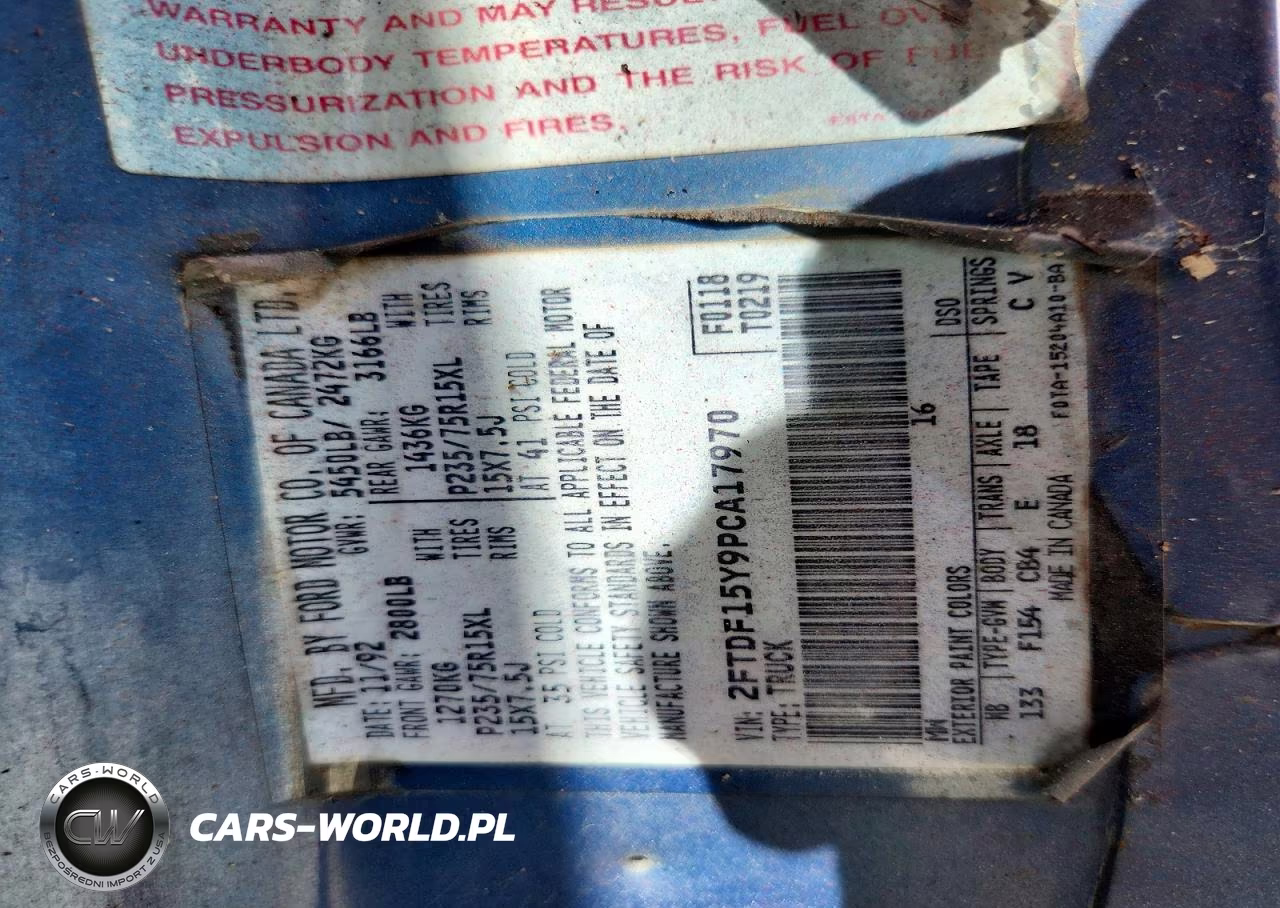 1993 Ford F150 VIN:2FTDF15Y9PCA17970 - 12