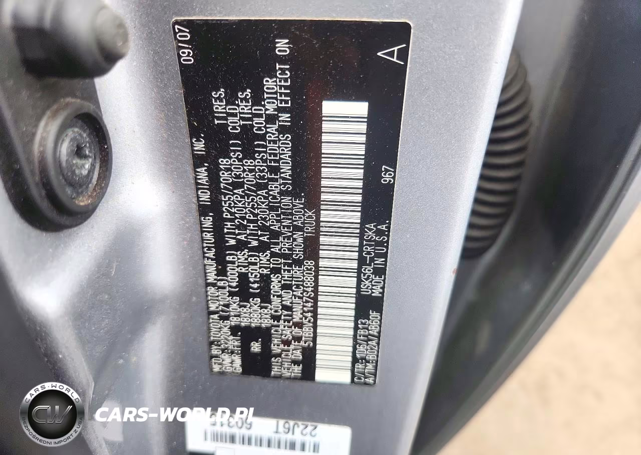 2007 Toyota Tundra Sr5 VIN:5TBBV54147S488038 - 12