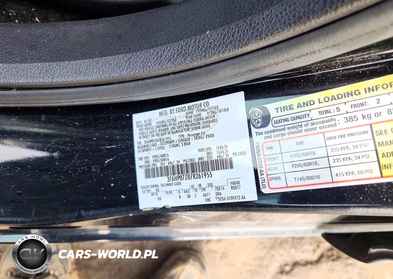 2007 Ford Fusion Se VIN:3FAHP07Z07R261955 - 12