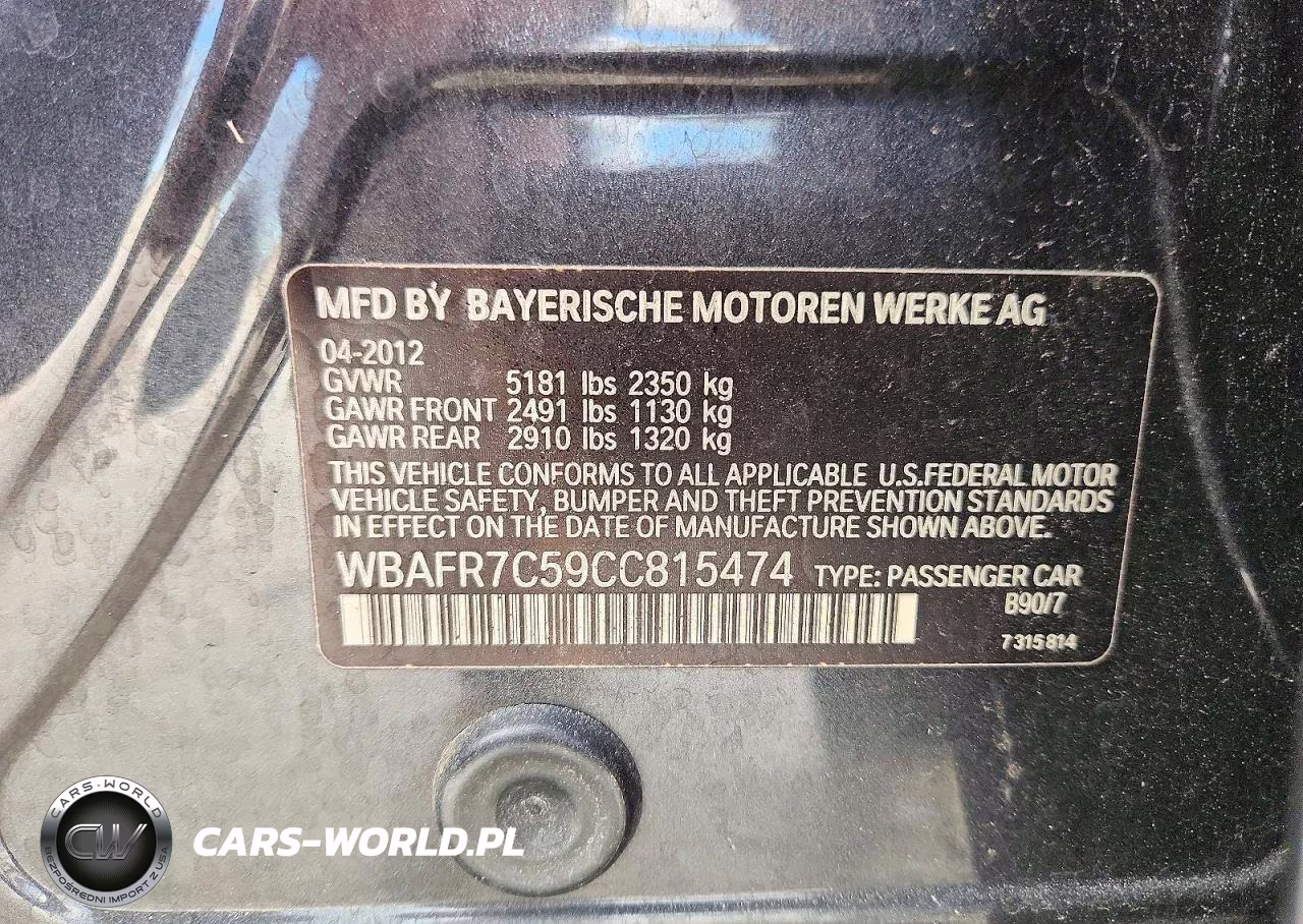 2012 BMW 535 I VIN:WBAFR7C59CC815474 - 12