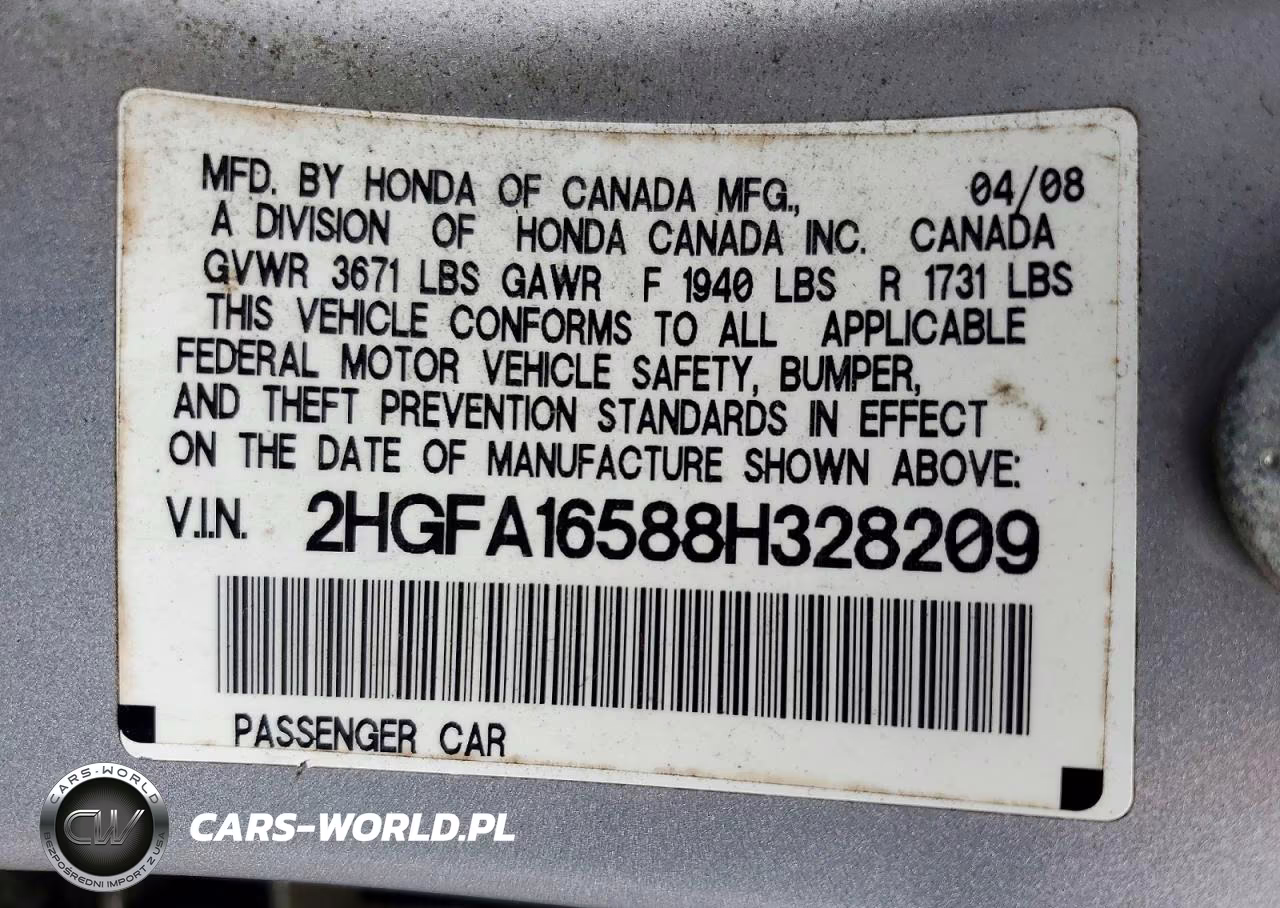 2008 Honda Civic Lx VIN:2HGFA16588H328209 - 12