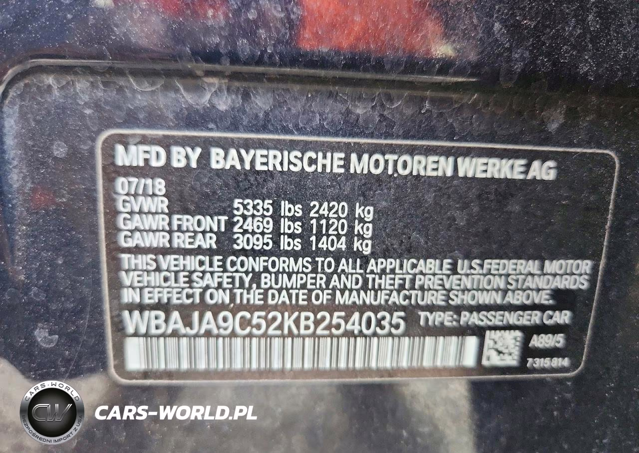 2019 BMW 530E VIN:WBAJA9C52KB254035 - 13