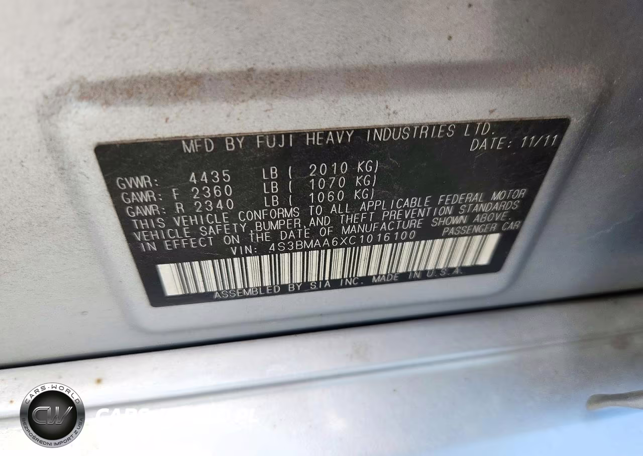 2012 Subaru Legacy 2.5I VIN:4S3BMAA6XC1016100 - 13