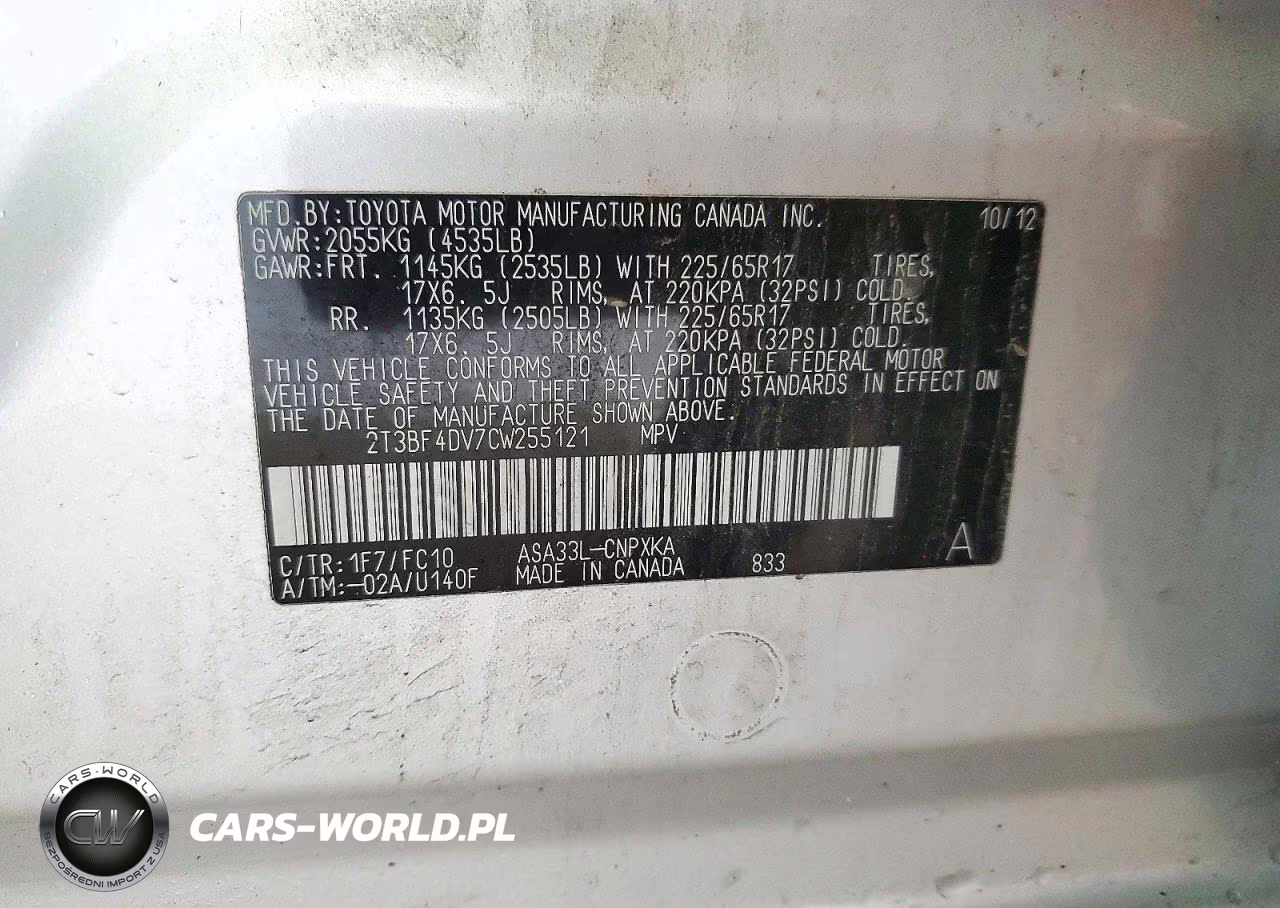 2012 Toyota Rav4 Base VIN:2T3BF4DV7CW255121 - 13
