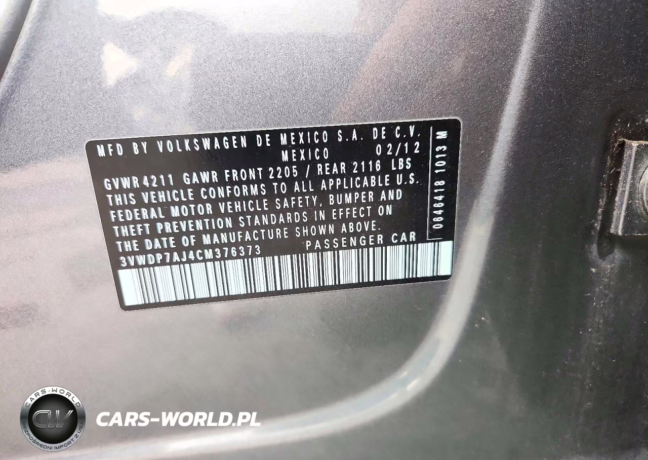 2012 Volkswagen Jetta Se VIN:3VWDP7AJ4CM376373 - 12