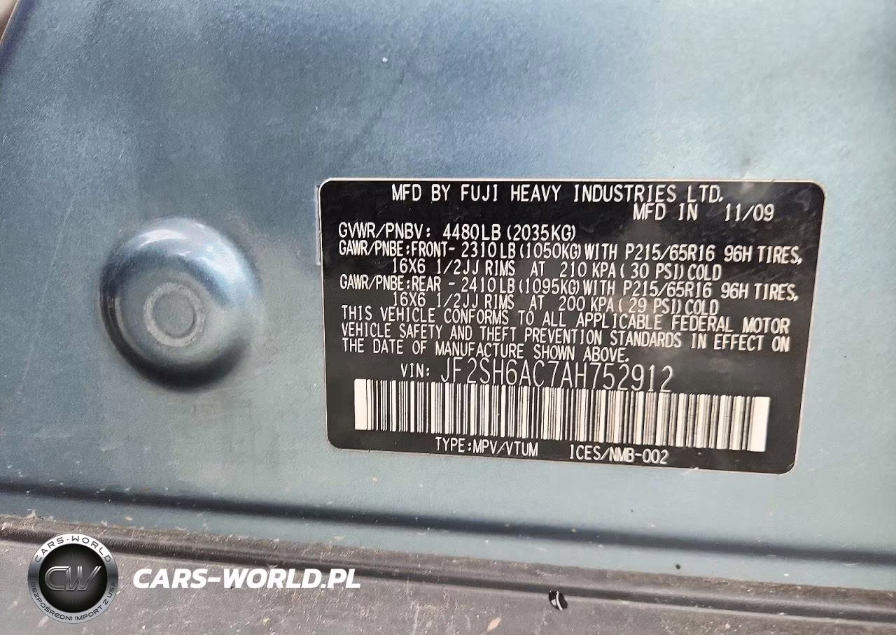 2010 Subaru Forester 2.5X VIN:JF2SH6AC7AH752912 - 12