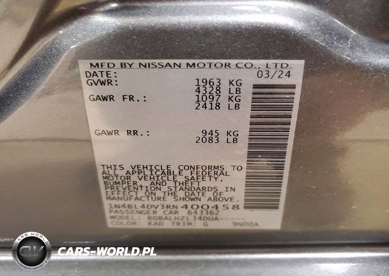 2024 Nissan Altima Sv VIN:1N4BL4DV3RN400458 - 12