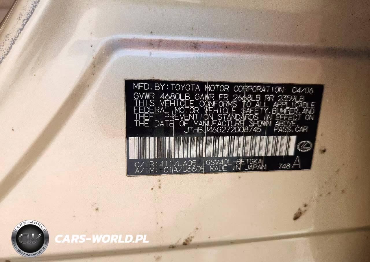 2007 Lexus Es 350 VIN:JTHBJ46G272008745 - 12