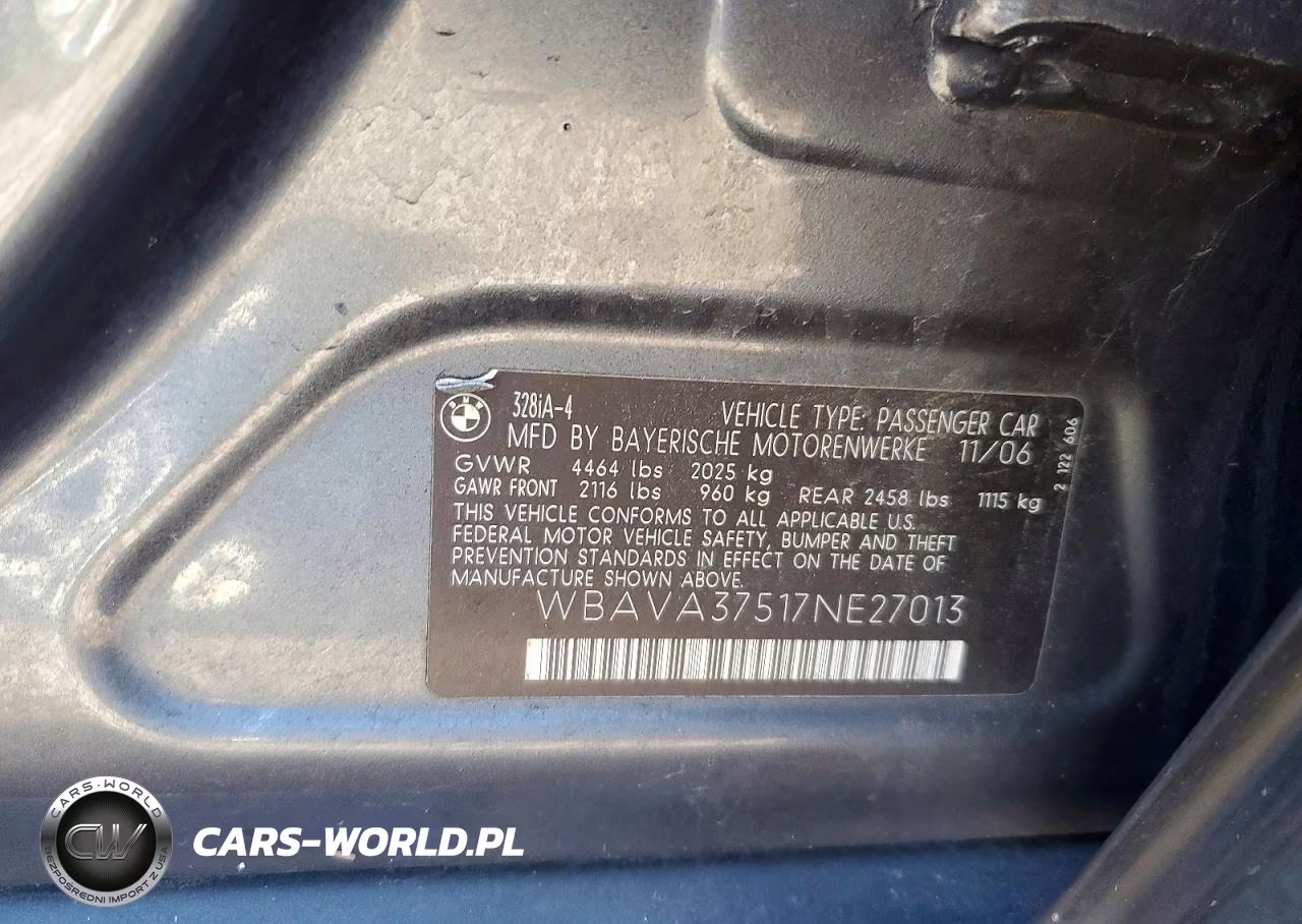 2007 BMW 328 I VIN:WBAVA37517NE27013 - 12