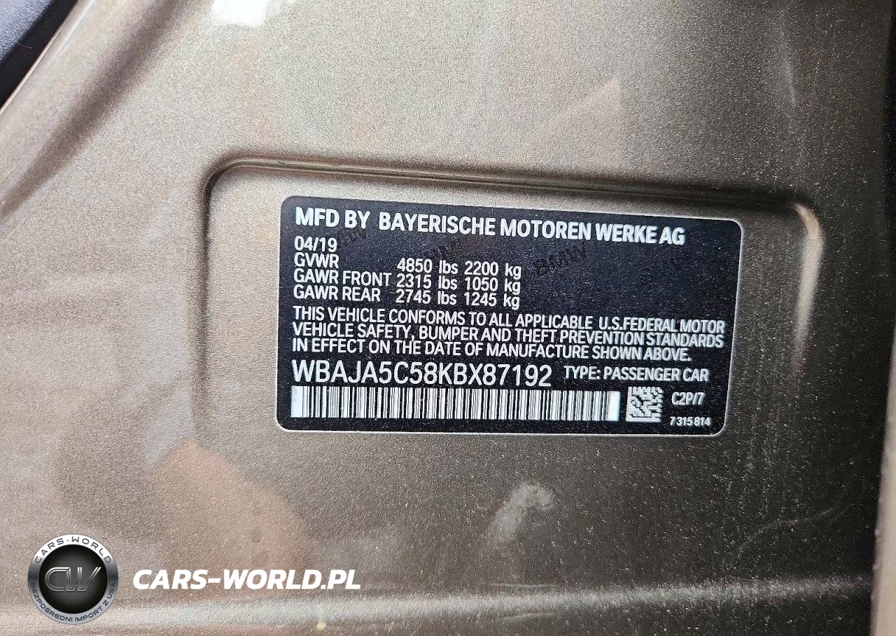 2019 BMW 530 I VIN:WBAJA5C58KBX87192 - 12