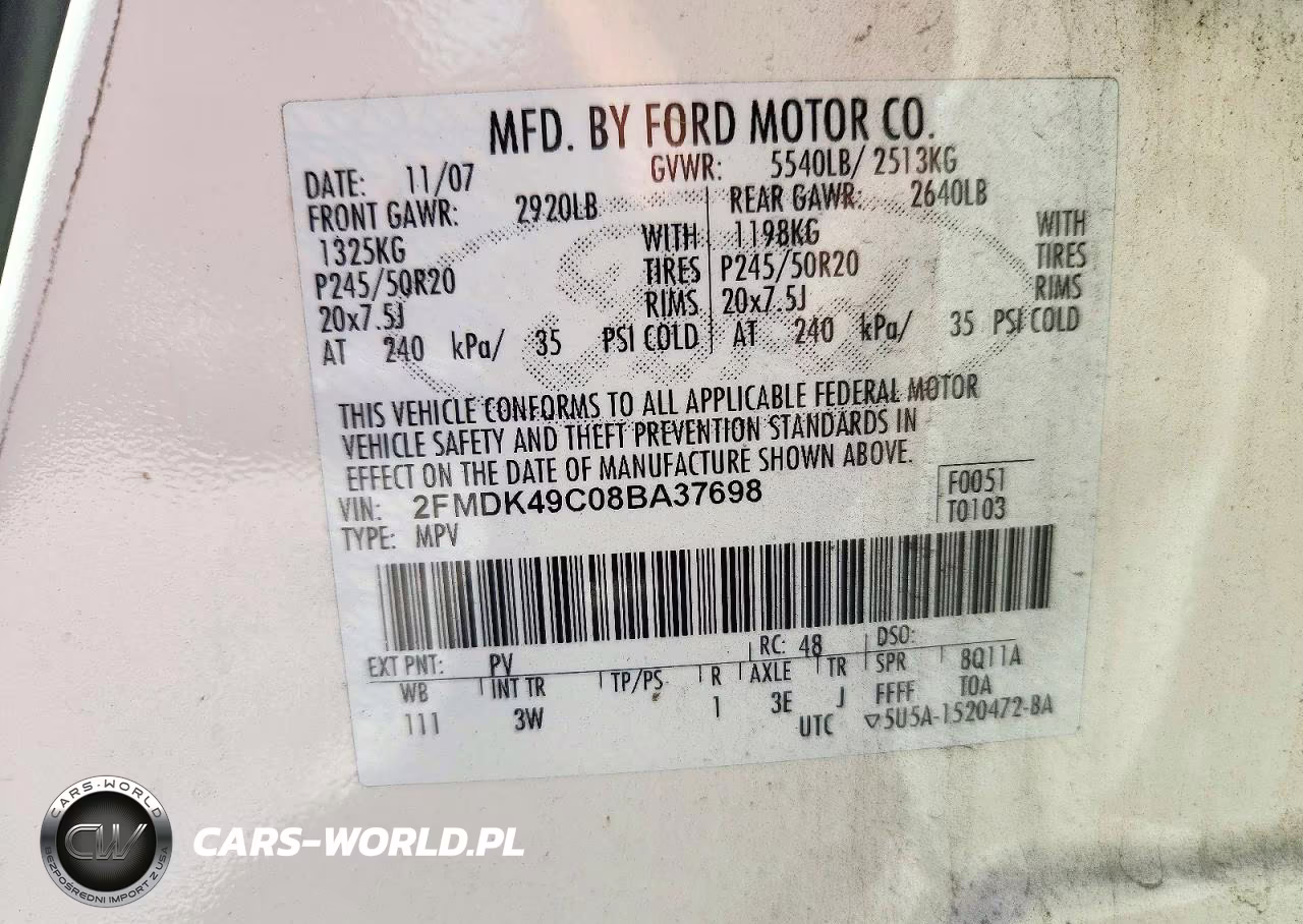 2008 Ford Edge Limited VIN:2FMDK49C08BA37698 - 14