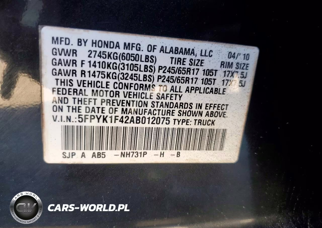 2010 Honda Ridgeline Rts VIN:5FPYK1F42AB012075 - 12