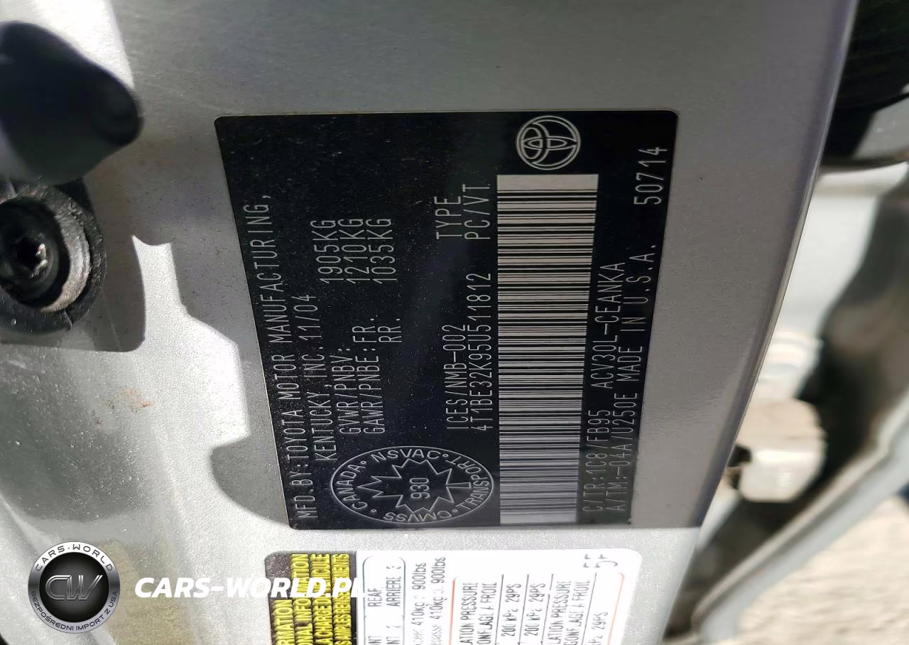 2005 Toyota Camry Standard VIN:4T1BE32K95U511812 - 12