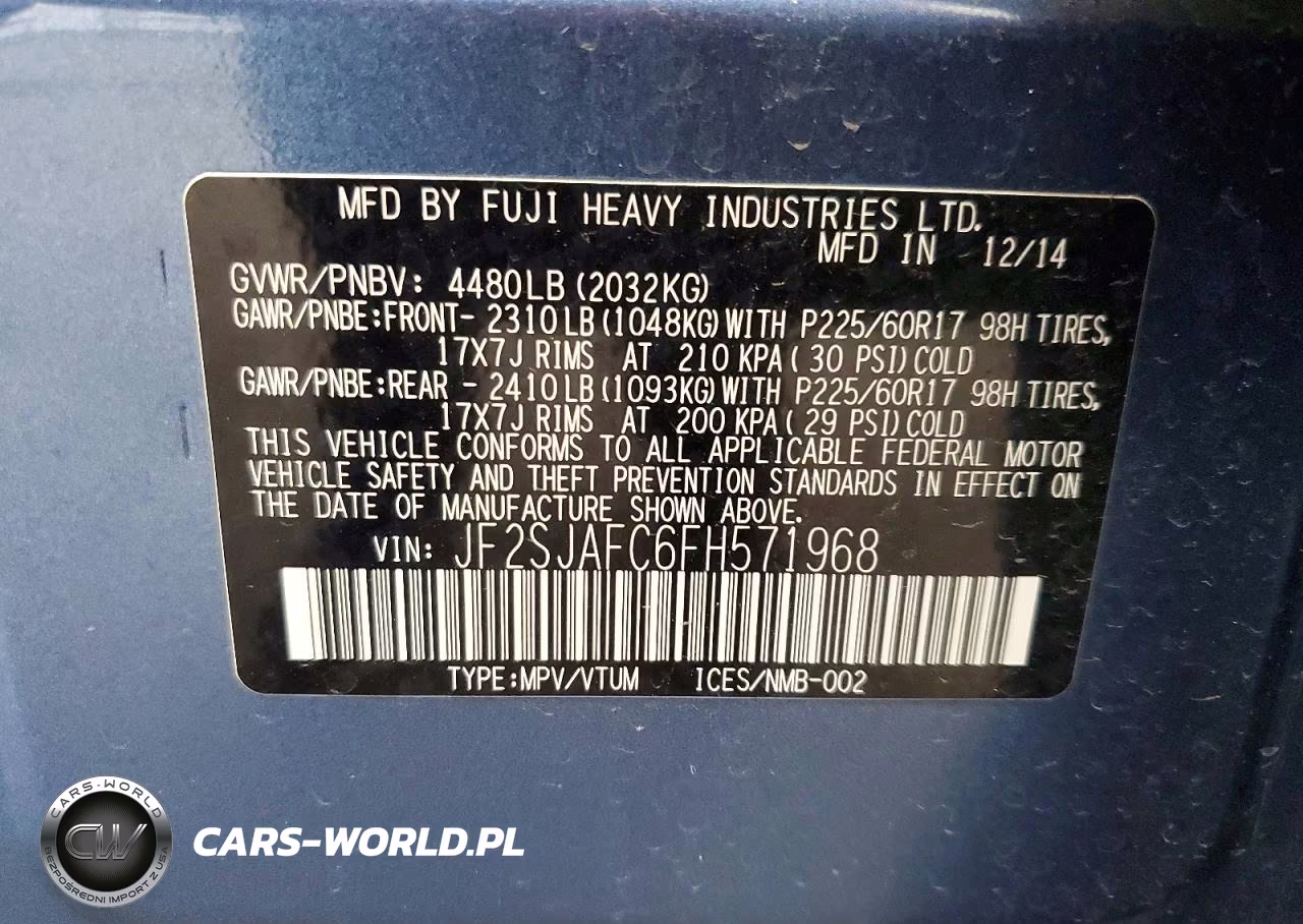 2015 Subaru Forester 2.5I Premium VIN:JF2SJAFC6FH571968 - 13