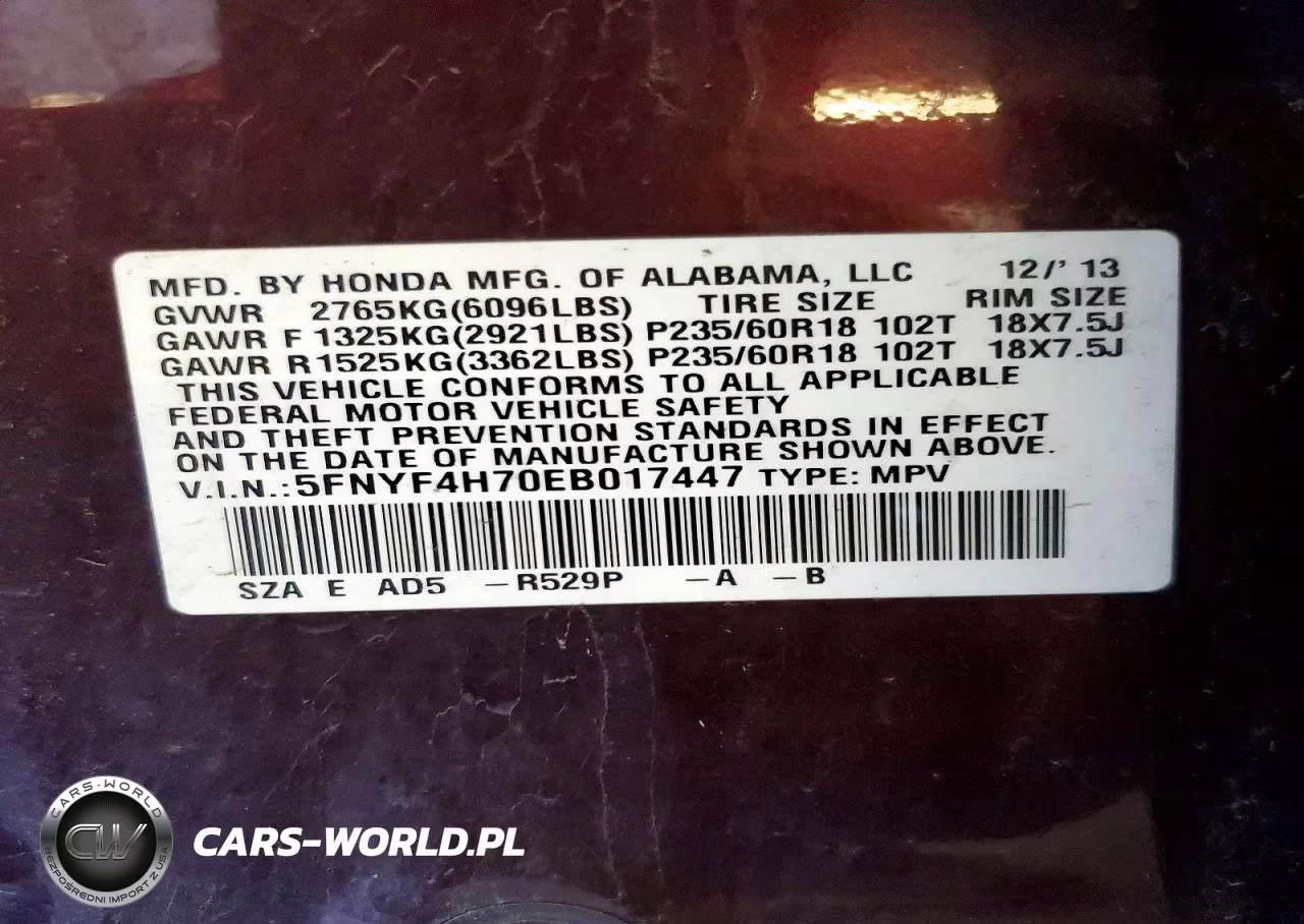 2014 Honda Pilot Exln VIN:5FNYF4H70EB017447 - 13