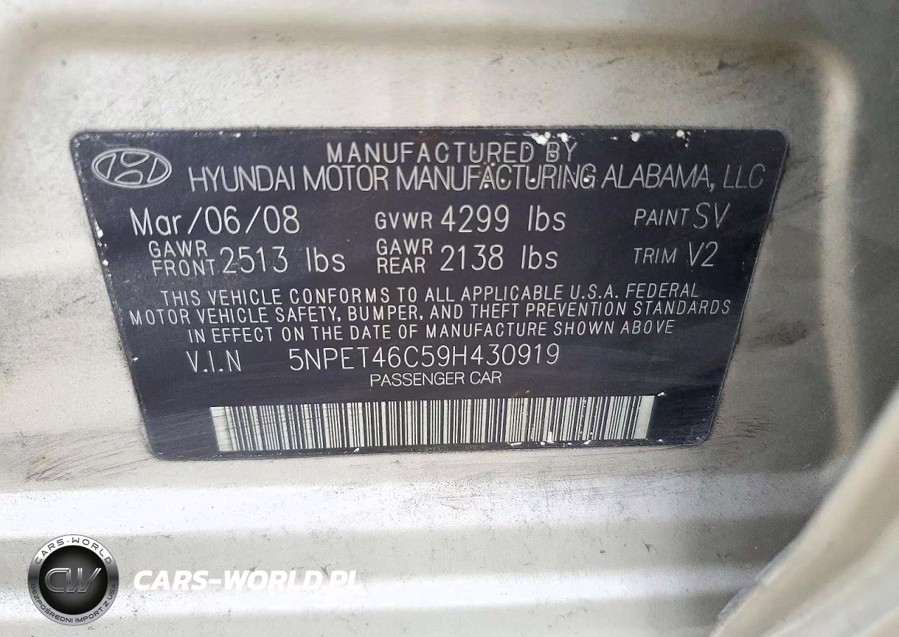 2009 Hyundai Sonata Gls VIN:5NPET46C59H430919 - 12