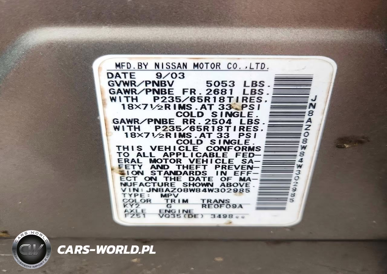 2004 Nissan Murano Sl VIN:JN8AZ08W84W302985 - 13