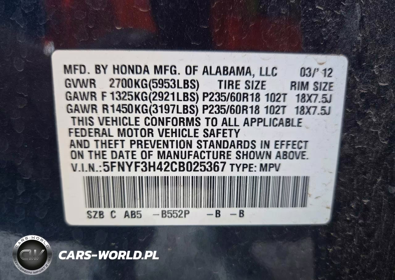 2012 Honda Pilot Ex VIN:5FNYF3H42CB025367 - 14