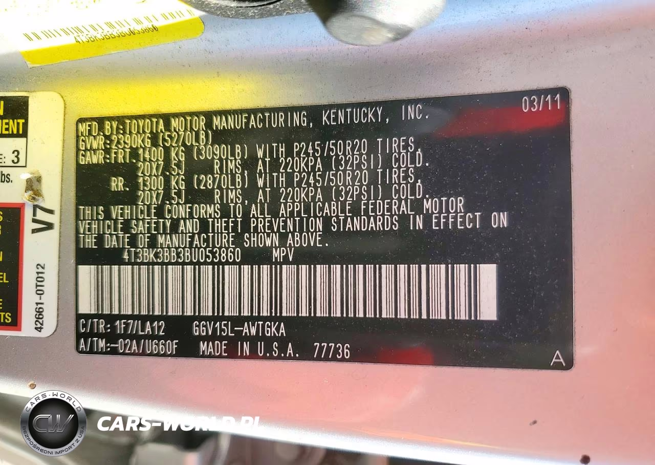 2011 Toyota Venza Awd V6 VIN:4T3BK3BB3BU053860 - 13