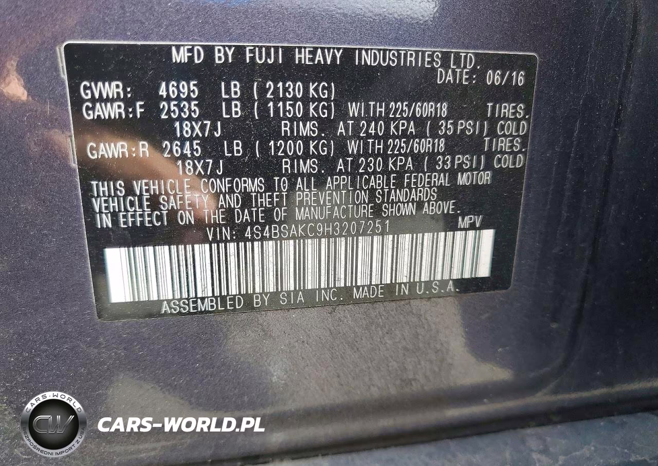 2017 Subaru Outback 2.5I Limited VIN:4S4BSAKC9H3207251 - 13